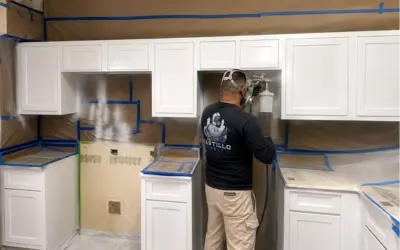 Kitchen cabinet refinishing in progress in Kissimmee, FL by Castillo Epoxy Refinishing
